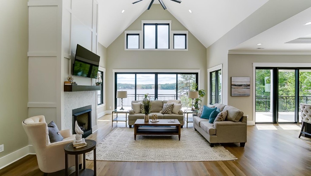 Living room with lake view